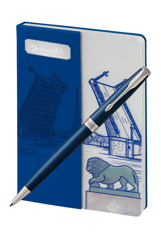 Подарочный набор PARKER SONNET LAQUE BLUE CT с блокнотом