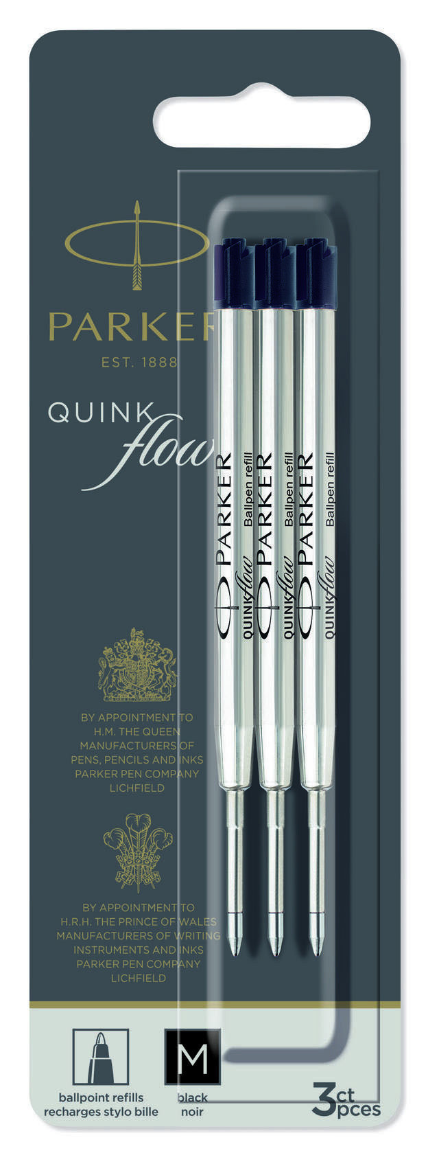 Стержень шариковый Parker QuinkFlow Z08 1 мм 3 шт черный