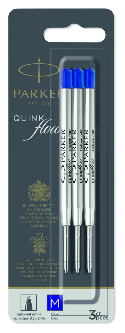 Стержень шариковый Parker QuinkFlow Z08 1 мм 3 шт синий