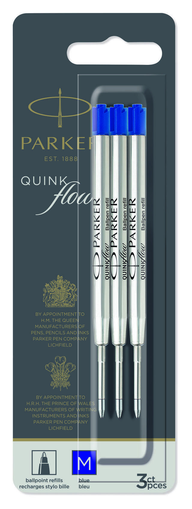 Стержень шариковый Parker QuinkFlow Z08 1 мм 3 шт синий